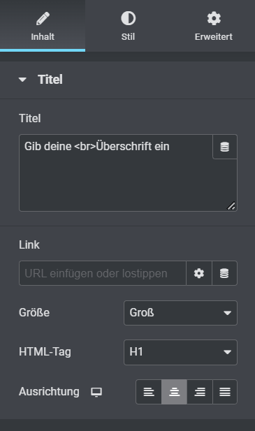 Überschrift über Elementor