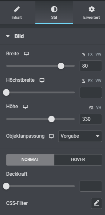 Stil Bearbeitung Elementor