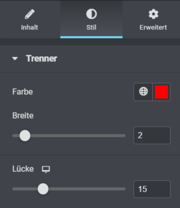 Farbe des Trenners Elementor
