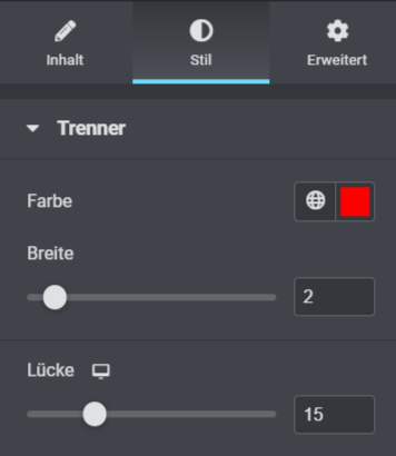 Farbe des Trenners Elementor 