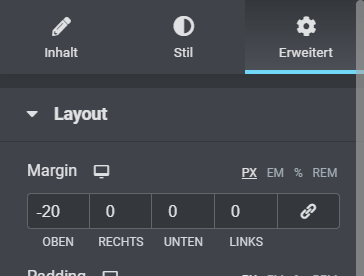 Layout Bearbeitung unter Erweitert Elementor