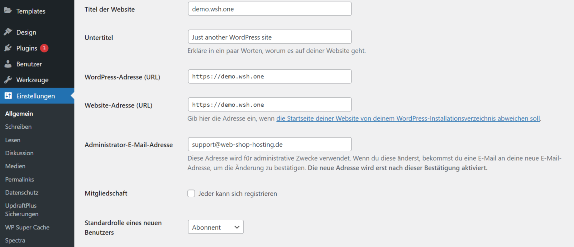 WordPress Einstellungen Allgemein