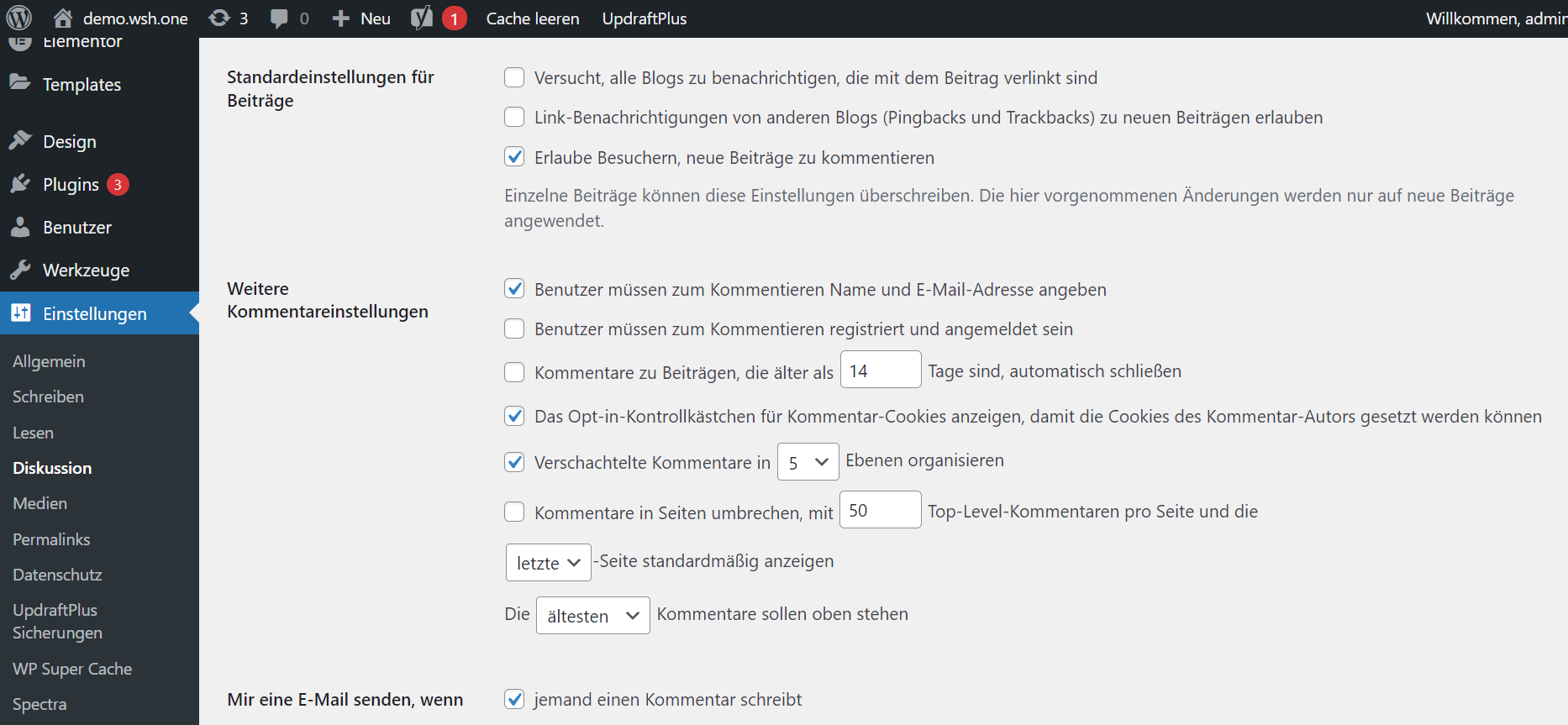 WordPress Einstellungen Diskussion