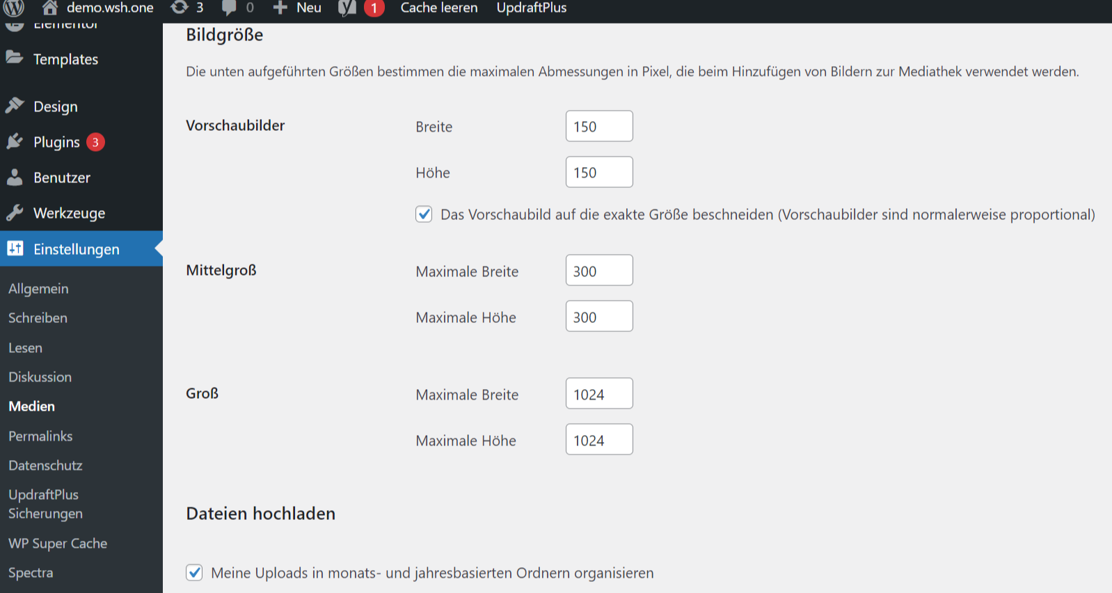 WordPress Einstellungen Medien