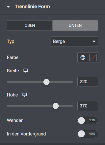 Trennlinie Anpassung Elementor 