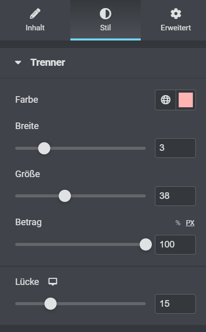 Farbe des Trenners Elementor