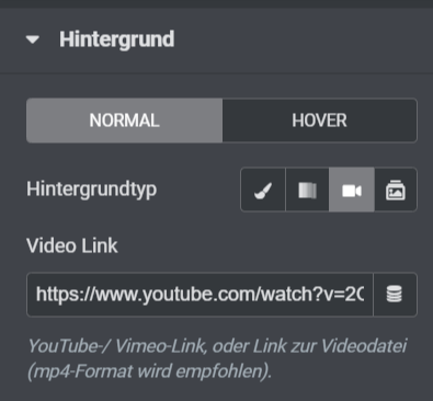 Hintergrund Video Elementor