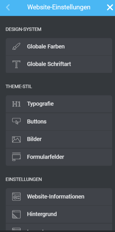 Webseiten Einstellungen Elementor