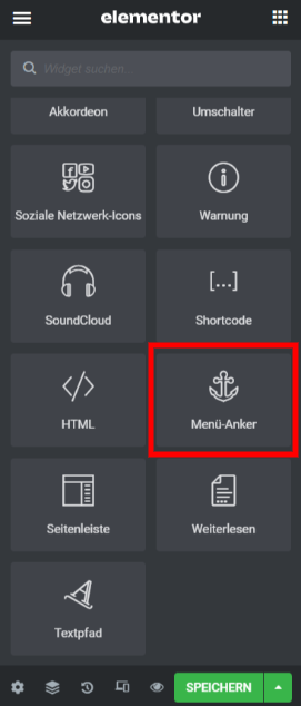 Menü Anker Elementor