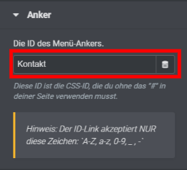 Menü Anker ID Elementor