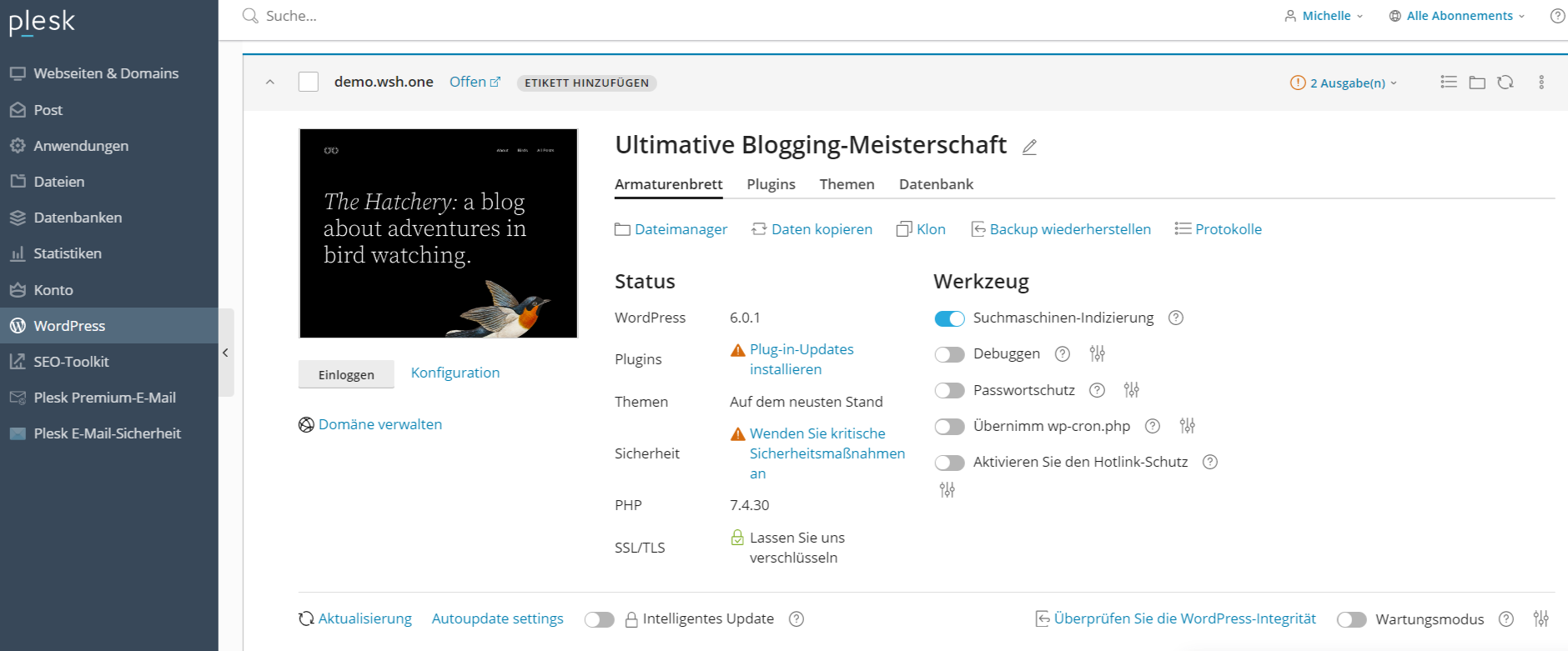 WordPress bei Plesk