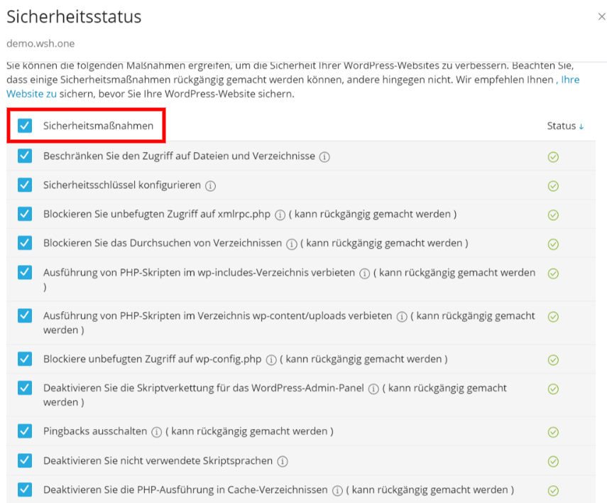 Plesk Sicherheitsstatus