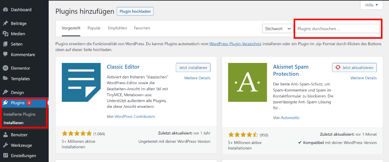 Plugin installieren auf WordPress