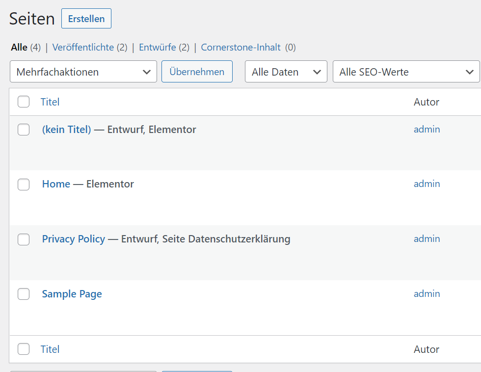 Seiten bei WordPress