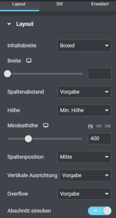 Layout Abschnitt